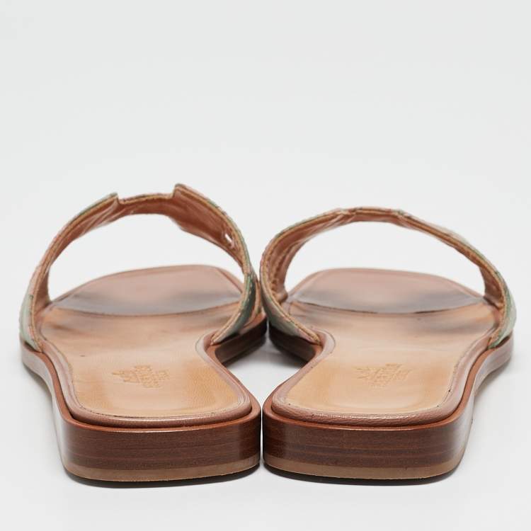 Pre Owned Hermes Multicolor Printed Canvas Oran Slide Sandals Size 36