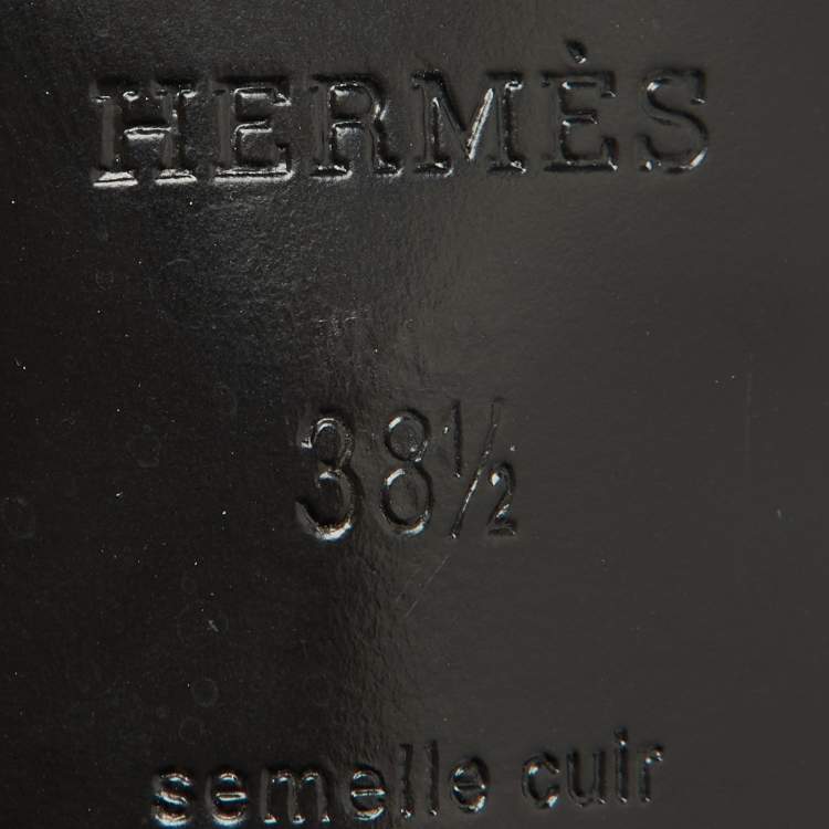 Pre Owned Hermes Black/Orange Leather Ankle Strap Sandals Size 38.5