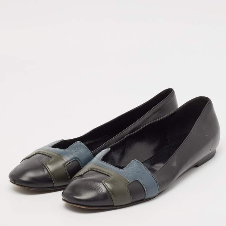 Pre Owned Hermes Tricolor Leather Nice Ballet Flats Size 39