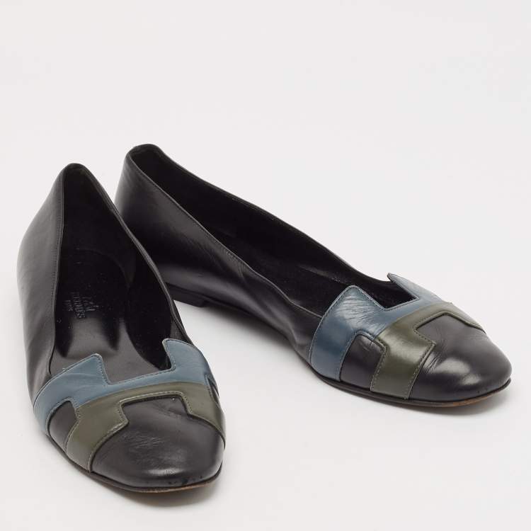 Pre Owned Hermes Tricolor Leather Nice Ballet Flats Size 39