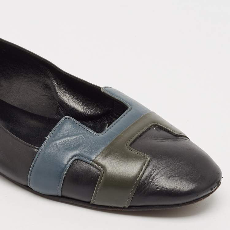 Pre Owned Hermes Tricolor Leather Nice Ballet Flats Size 39
