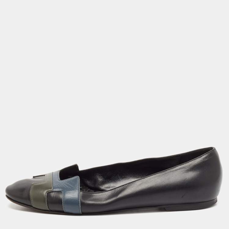 Pre Owned Hermes Tricolor Leather Nice Ballet Flats Size 39