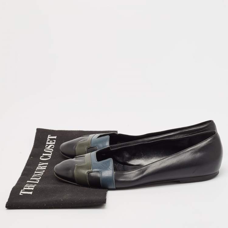 Pre Owned Hermes Tricolor Leather Nice Ballet Flats Size 39