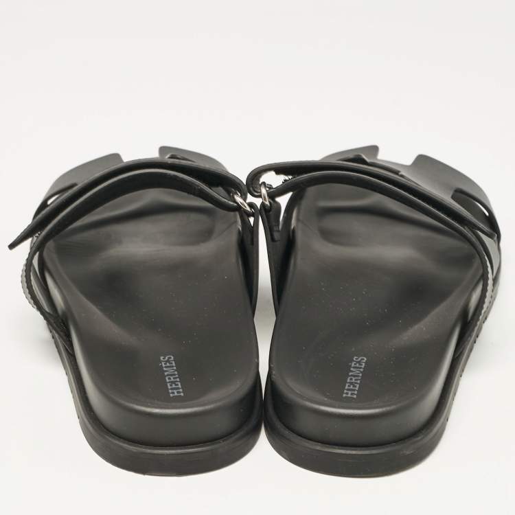 Pre Owned Hermes Black Leather Chypre Flat Sandals Size 40