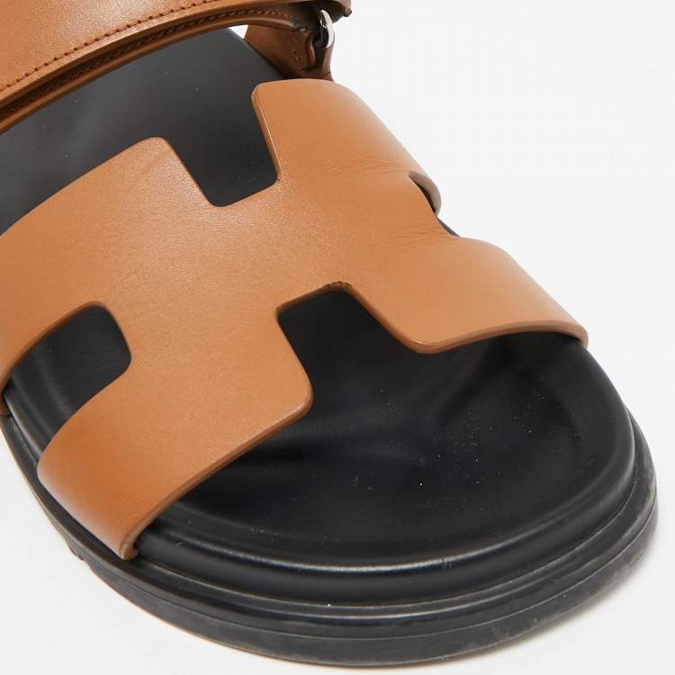 Pre Owned Hermes Brown Leather Chypre Sandals Size 38