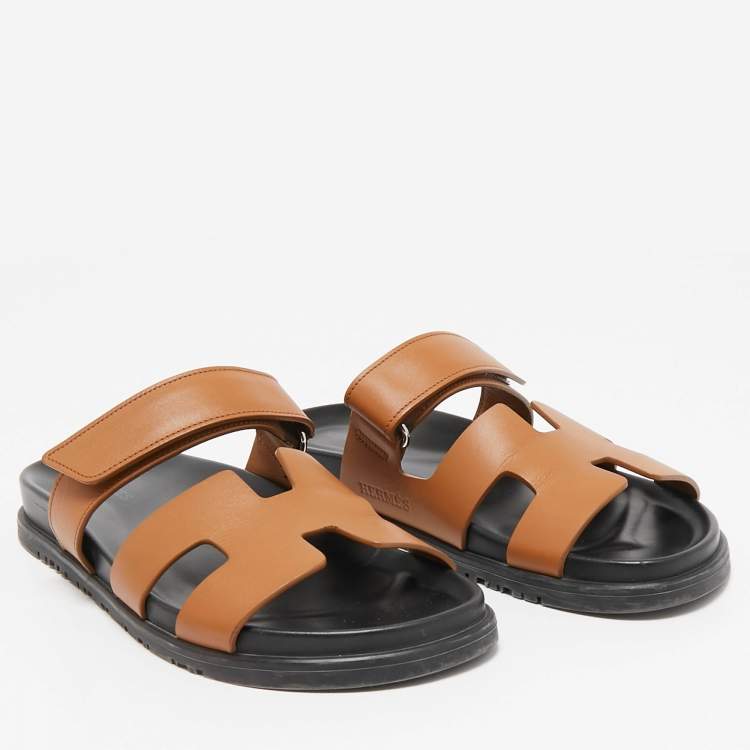 Pre Owned Hermes Brown Leather Chypre Sandals Size 38
