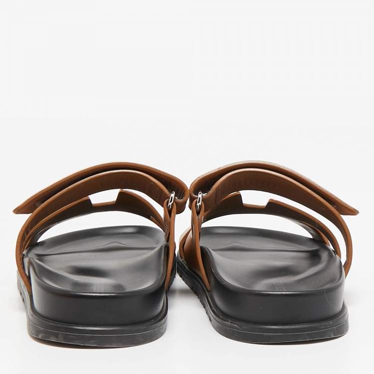 Pre Owned Hermes Brown Leather Chypre Sandals Size 38