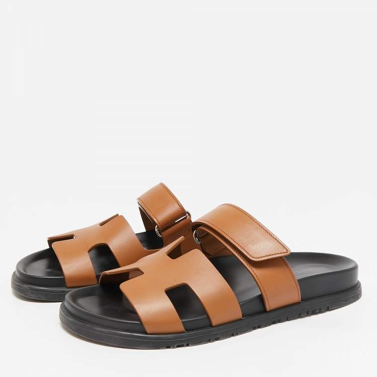 Pre Owned Hermes Brown Leather Chypre Sandals Size 38