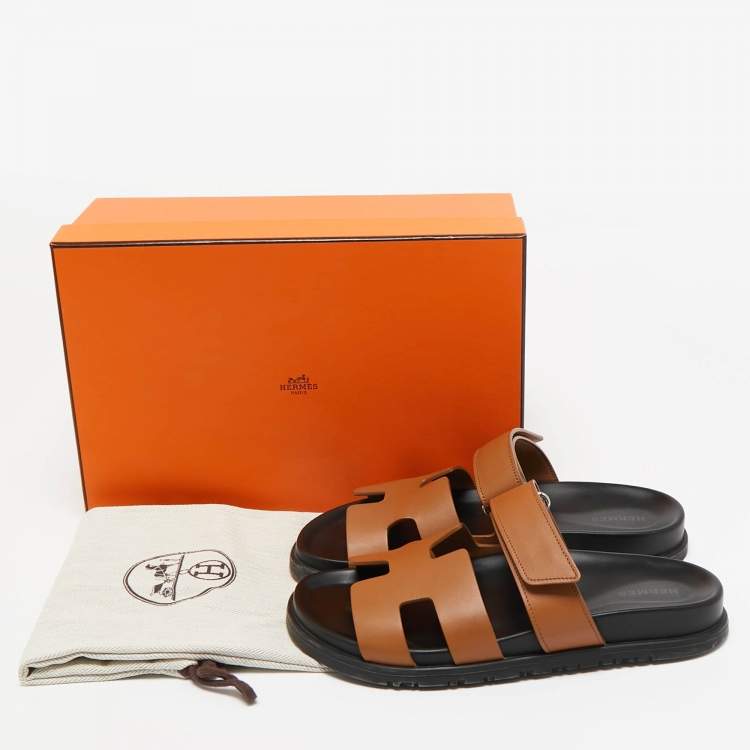 Pre Owned Hermes Brown Leather Chypre Sandals Size 38