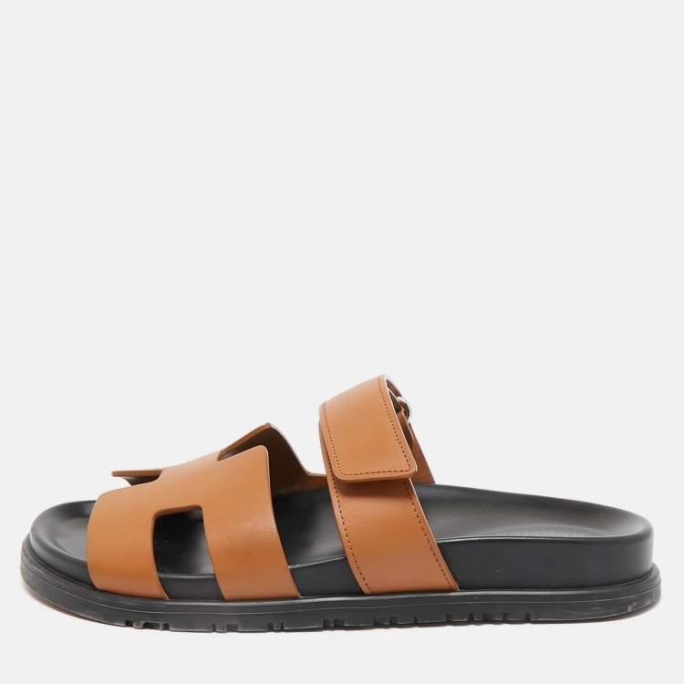 Pre Owned Hermes Brown Leather Chypre Sandals Size 38