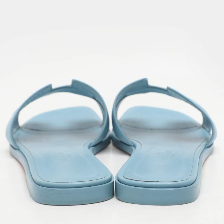 Pre Owned Hermes Blue Leather Oran Flats Size 38