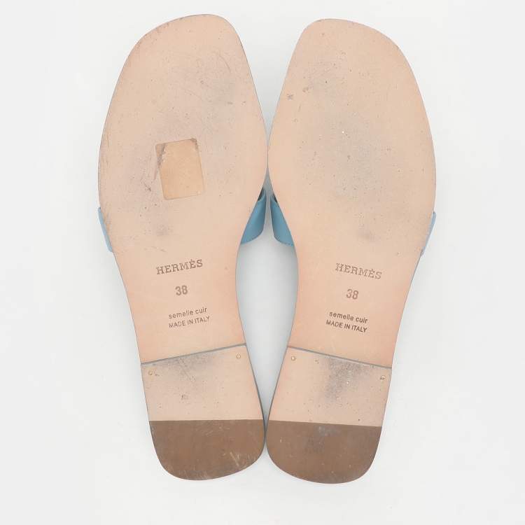 Pre Owned Hermes Blue Leather Oran Flats Size 38