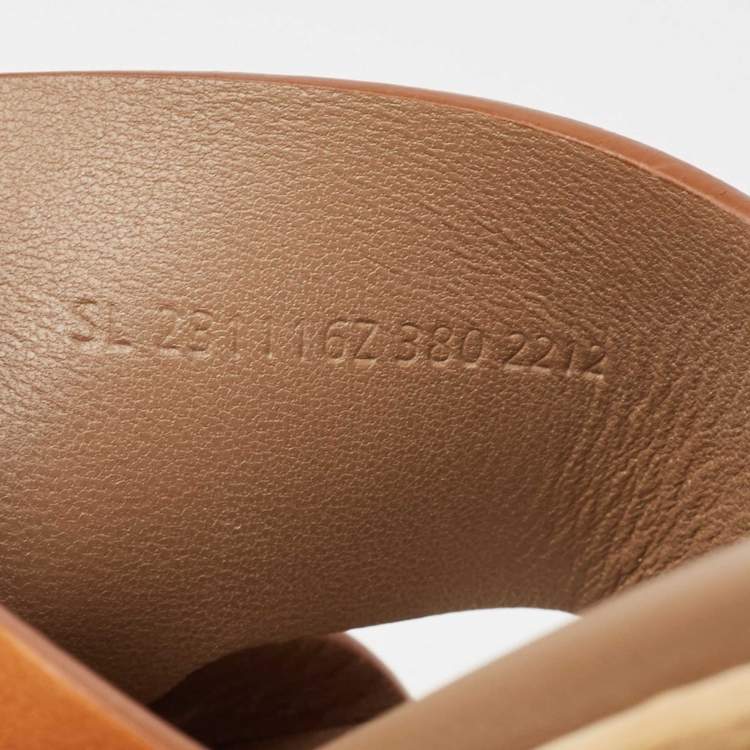 Pre Owned Hermes Brown Leather Eze Platform Cork Wedge Sandals Size 38