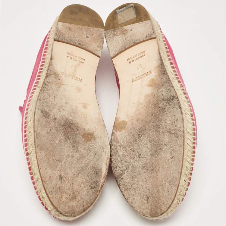 Pre Owned Hermes Fuchsia Suede Trip Espradrille Flats Size 39