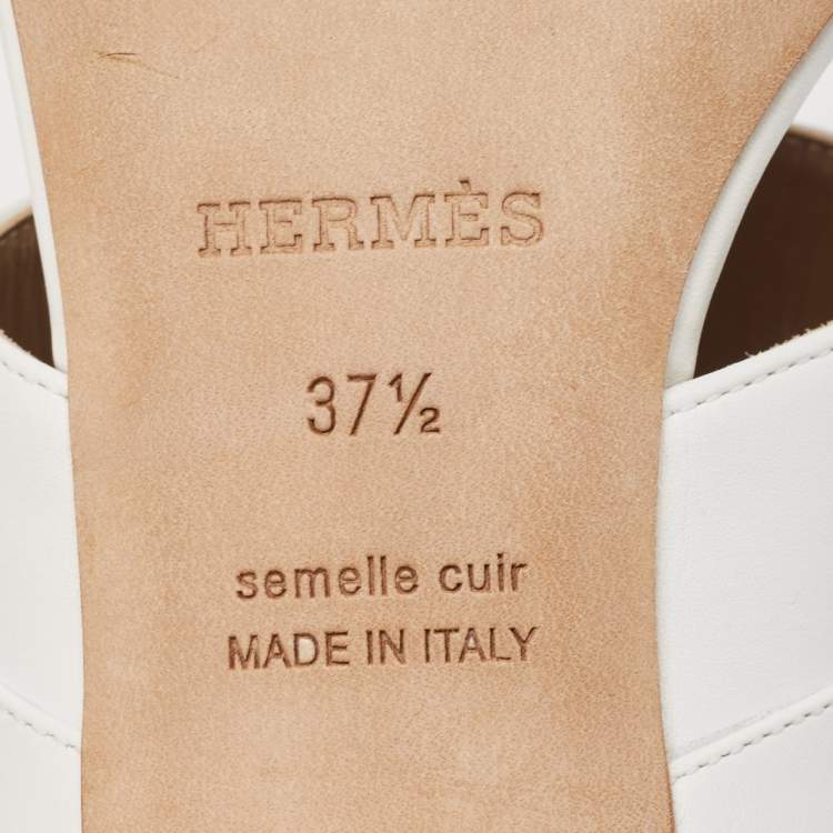 Pre Owned Hermes White Leather Ovation Slide Sandals Size 37.5