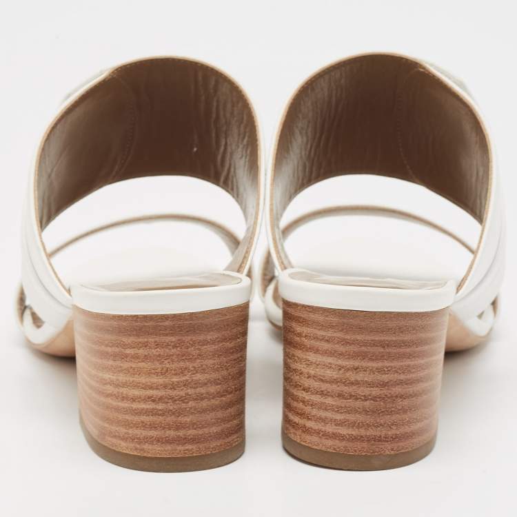 Pre Owned Hermes White Leather Ovation Slide Sandals Size 37.5