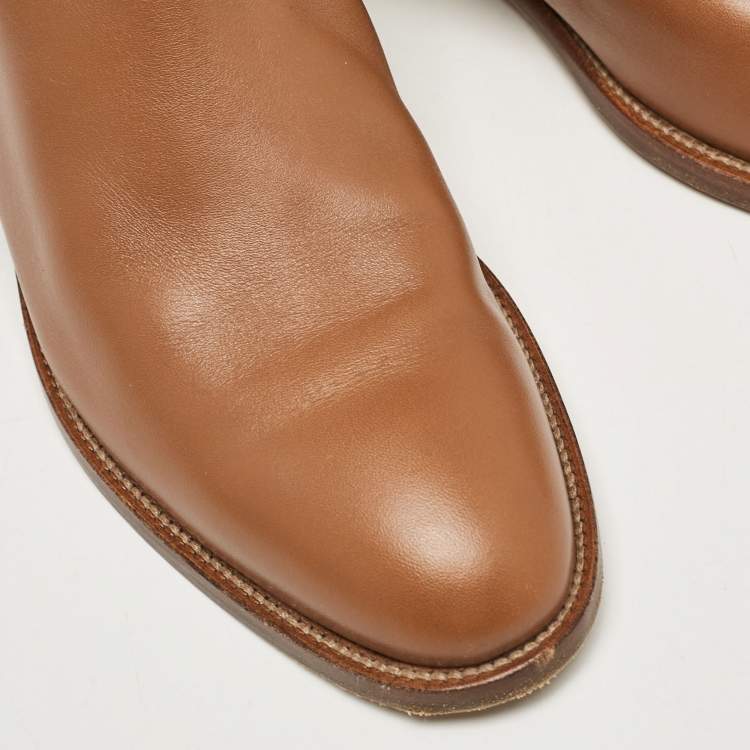 Pre Owned Hermes Brown Leather H Jumping Knee Length Boots Size 38