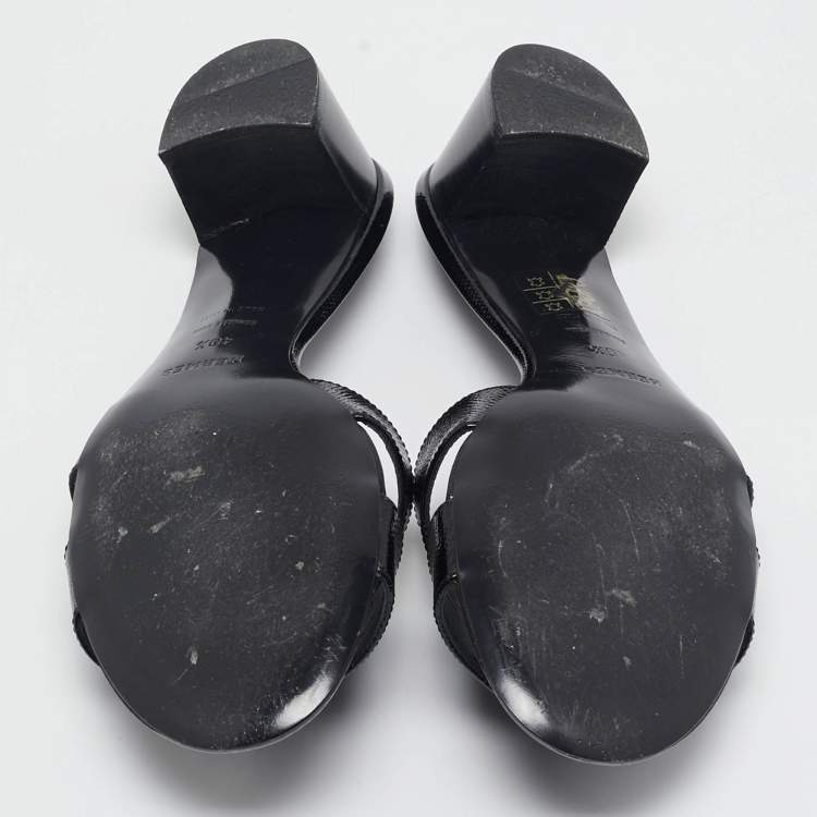 Pre Owned Hermes Black Patent Leather Oasis Slide Sandals Size 40.5