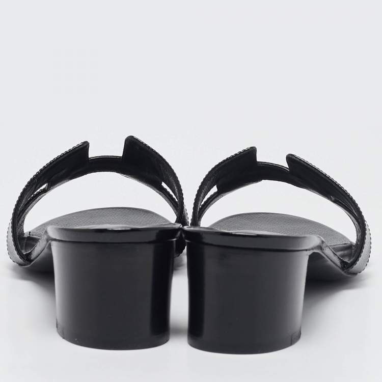 Pre Owned Hermes Black Patent Leather Oasis Slide Sandals Size 40.5