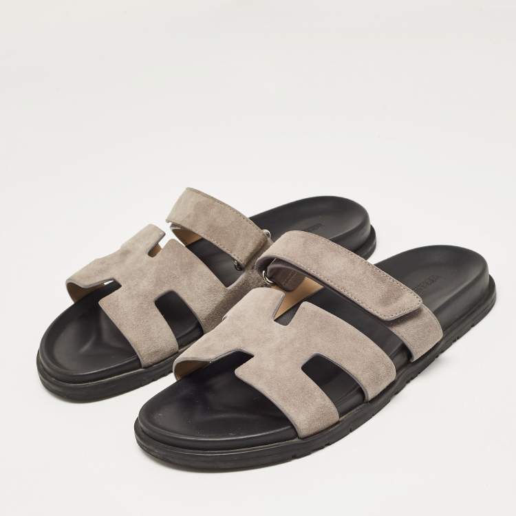Pre Owned Hermes Grey Suede Chypre Sandals Size 44