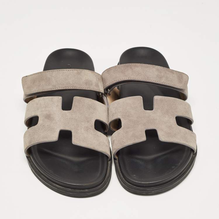 Pre Owned Hermes Grey Suede Chypre Sandals Size 44