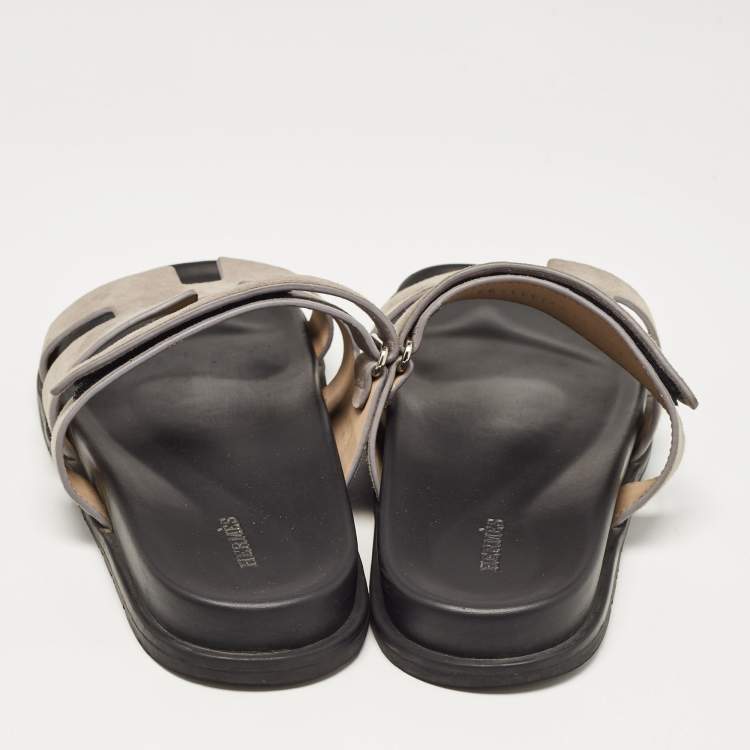 Pre Owned Hermes Grey Suede Chypre Sandals Size 44