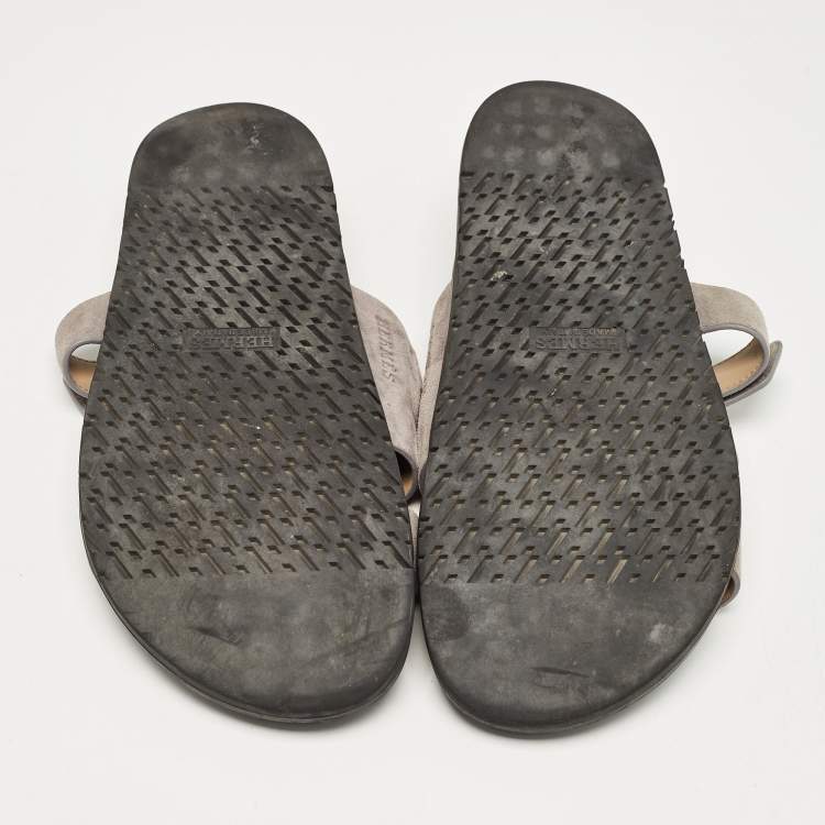 Pre Owned Hermes Grey Suede Chypre Sandals Size 44