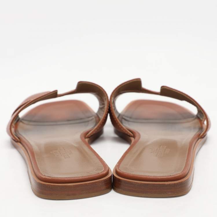 Pre Owned Hermes Brown Leather Oran Flats Size 39