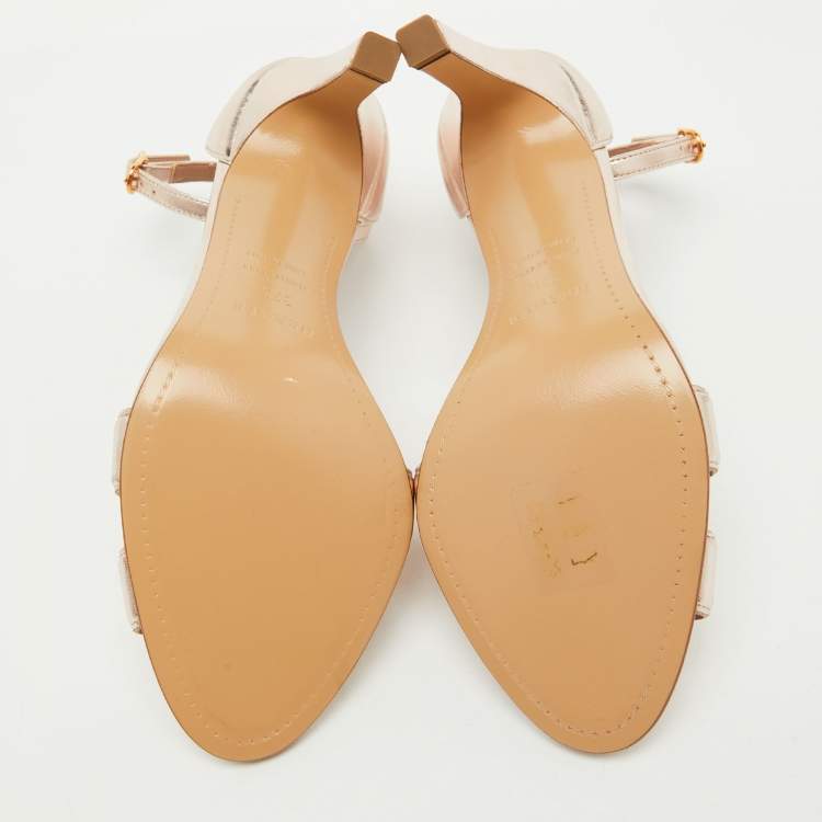 Pre Owned Hermes Metallic Leather Premiere 70 Ankle Strap Sandals Size 37.5