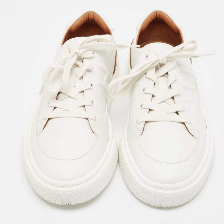 Pre Owned Hermes White/Brown Leather Deep Low Top Sneakers Size 41          