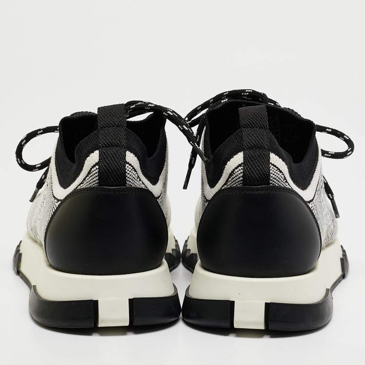 Pre Owned Hermes Grey/Black Knit Fabric and Suede C-addict Lace Up Sneakers Size 37.5