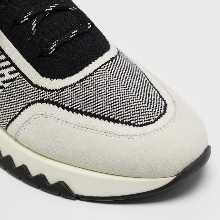 Pre Owned Hermes Grey/Black Knit Fabric and Suede C-addict Lace Up Sneakers Size 37.5