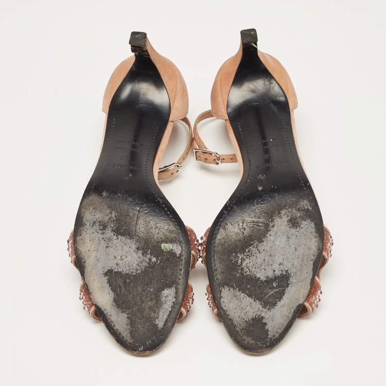 Pre Owned Hermes Beige Suede Embellished Premiere 70 Ankle Strap Sandals 40 