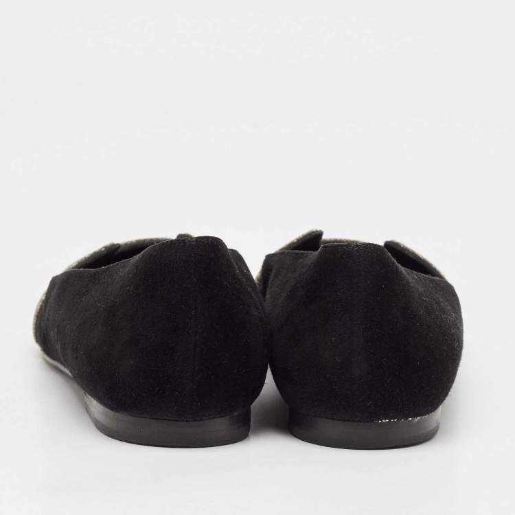 Pre Owned Hermes Black Suede and Crystal Nice Ballet Flats Size 37