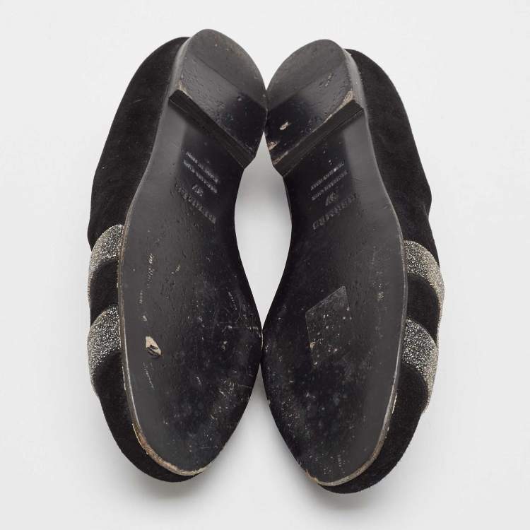 Pre Owned Hermes Black Suede and Crystal Nice Ballet Flats Size 37