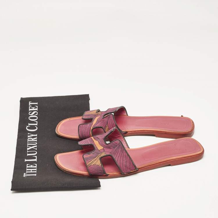 Pre Owned Hermes Tricolor Canvas Oran Flat Slides Size 41