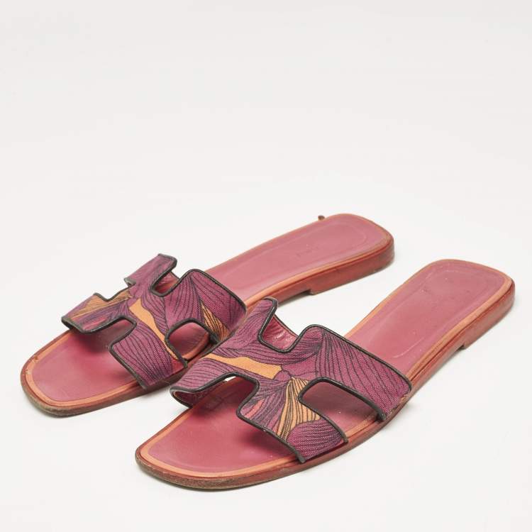 Pre Owned Hermes Tricolor Canvas Oran Flat Slides Size 41