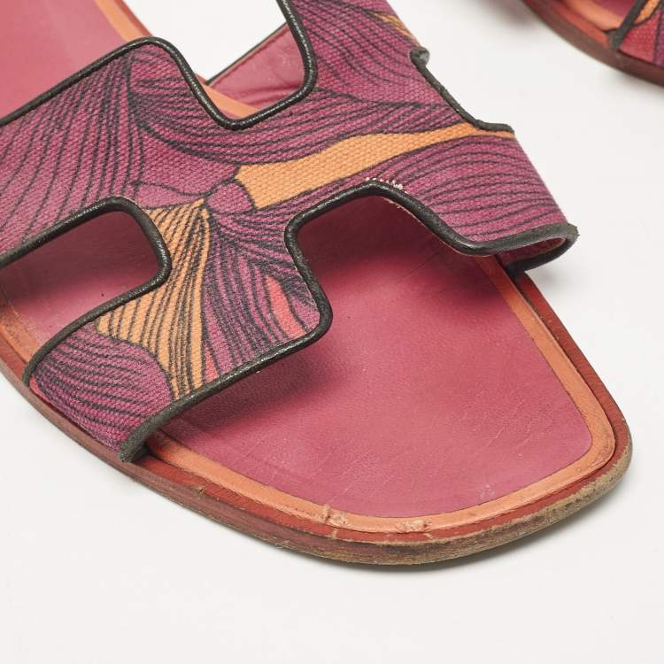 Pre Owned Hermes Tricolor Canvas Oran Flat Slides Size 41