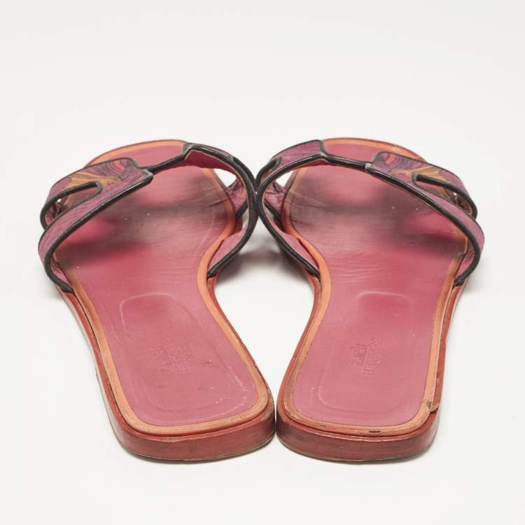 Pre Owned Hermes Tricolor Canvas Oran Flat Slides Size 41