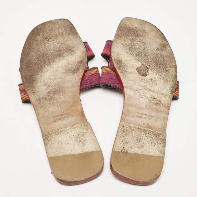 Pre Owned Hermes Tricolor Canvas Oran Flat Slides Size 41