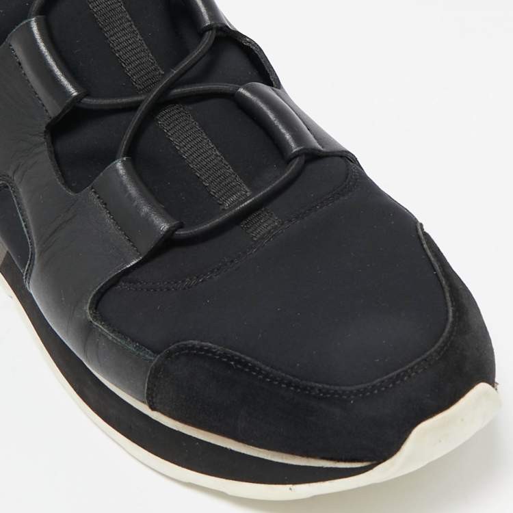 Pre Owned Hermes Black Leather And Neoprene Player Low Top Sneakers Size 40