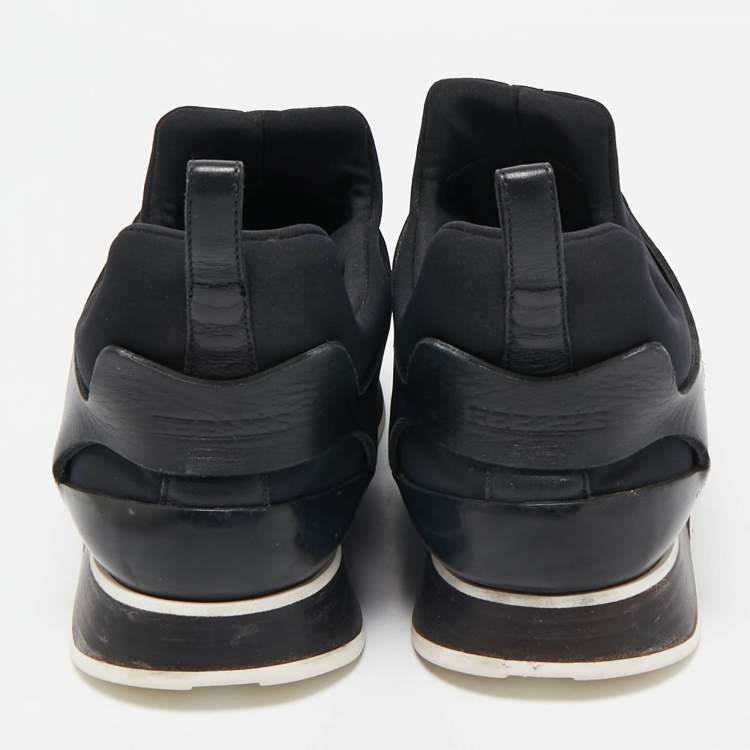 Pre Owned Hermes Black Leather And Neoprene Player Low Top Sneakers Size 40