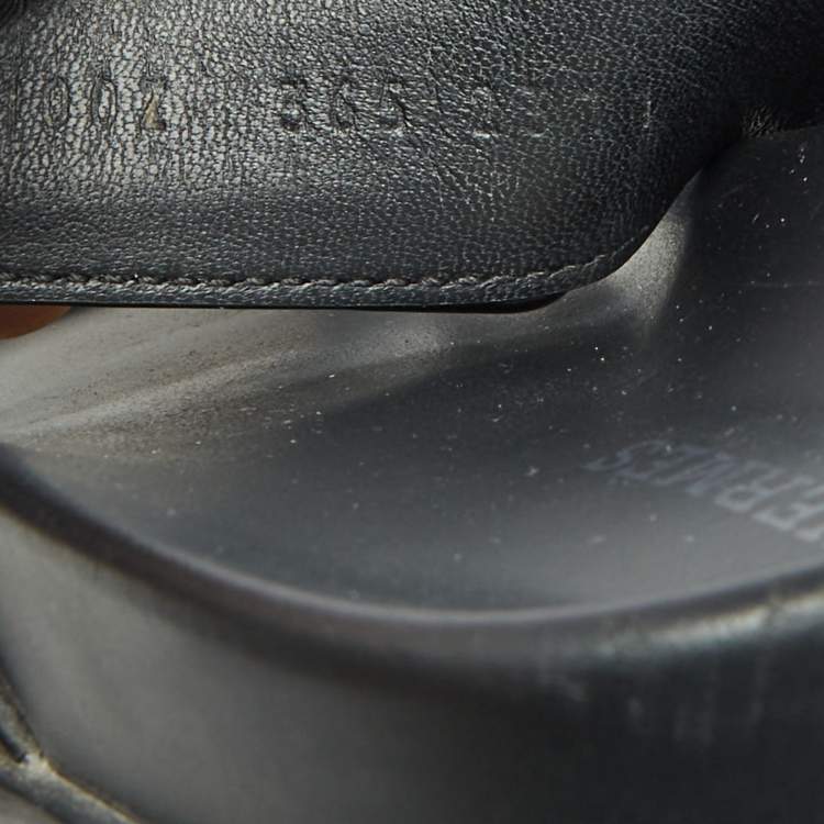 Pre Owned Hermes Black Leather Chypre Sandals Size 36.5