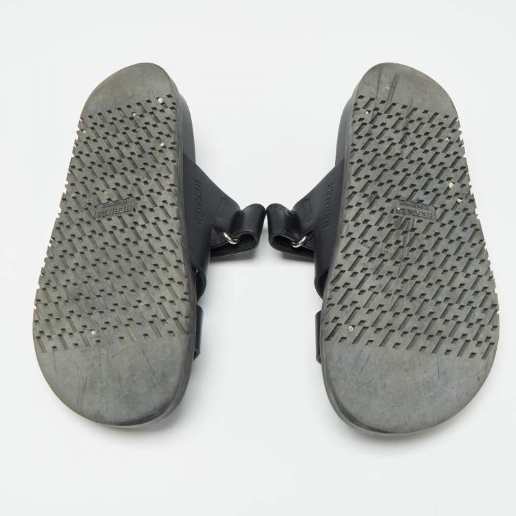 Pre Owned Hermes Black Leather Chypre Sandals Size 36.5