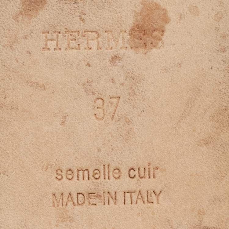 Pre Owned Hermes Brown Leather Santorini Ankle Strap Flat Sandals Size 37