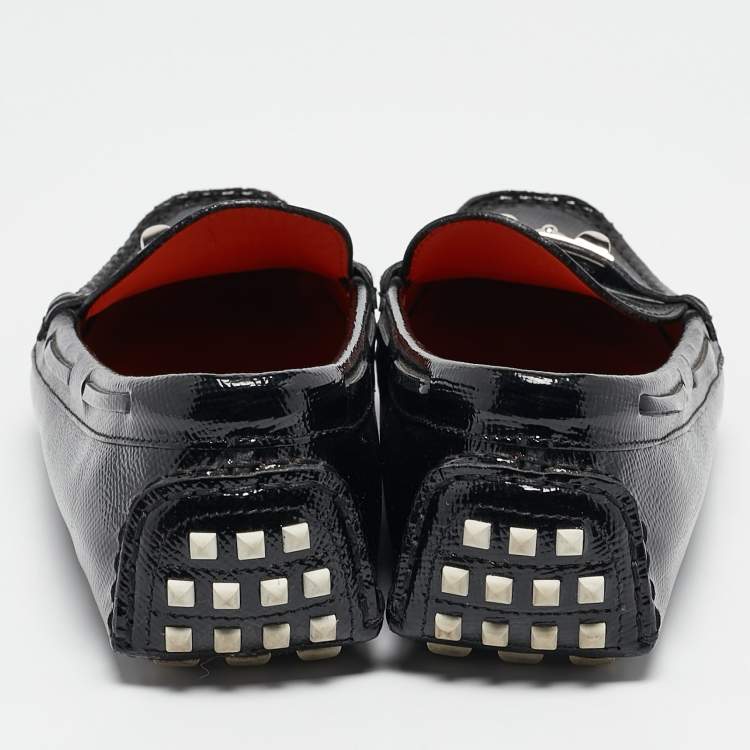 Pre Owned Hermes Black Patent Leather Irving Loafers Size 38