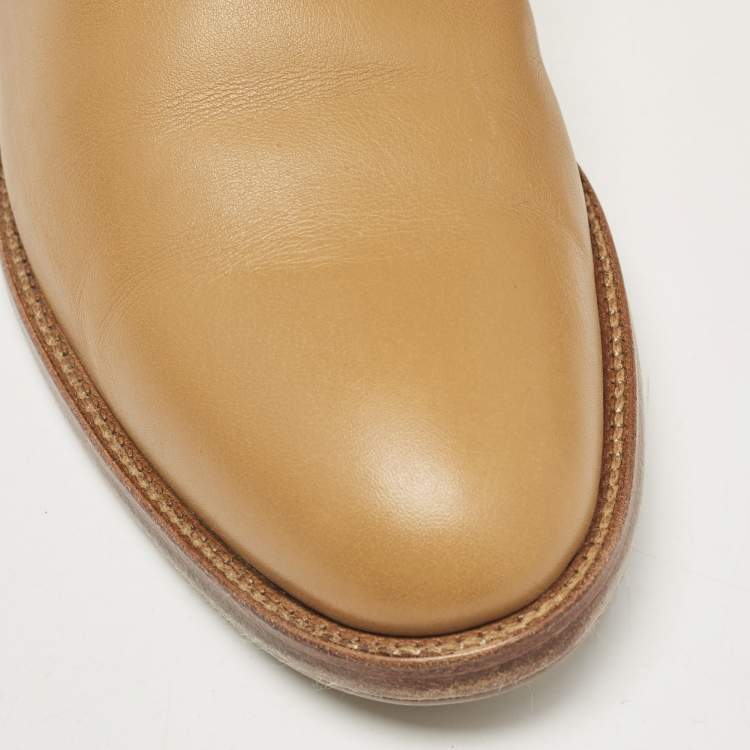 Pre Owned Hermes Tan Leather Kelly Jumping Knee Length Boots Size 38.5