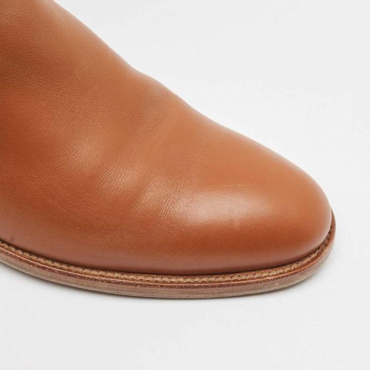 Pre Owned Hermes Brown Leather Kelly Jumping Knee Length Boots Size 39