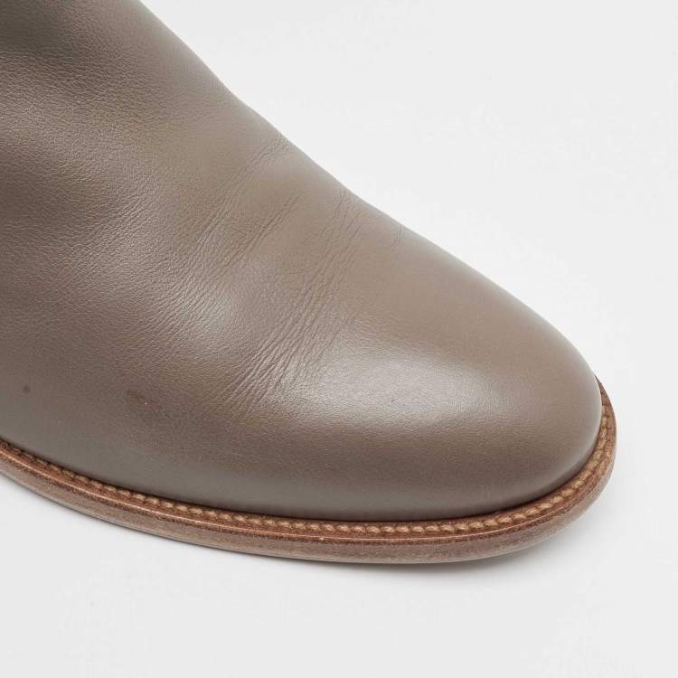 Pre Owned Hermes Grey Leather Kelly Jumping Knee Length Boots Size 39