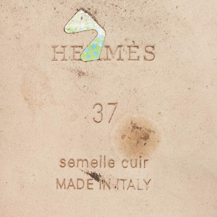 Pre Owned Hermes White Leather Oran Flat Slide Sandals Size 37